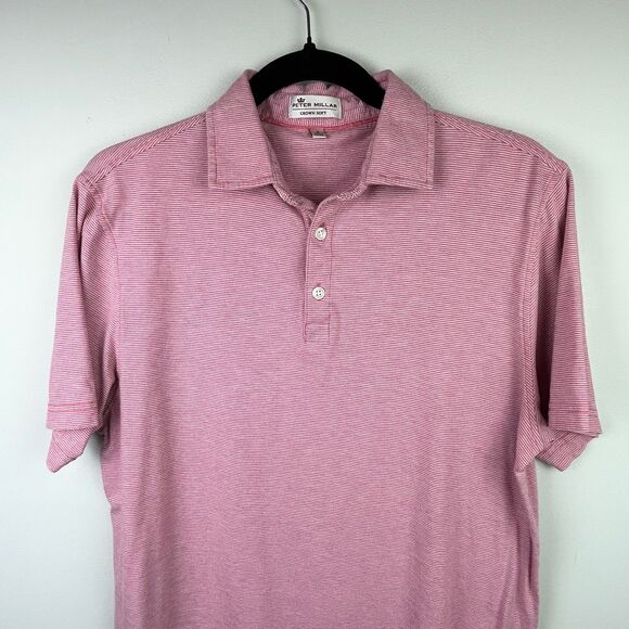 Peter Millar Crown Soft Polo T Shirt Collared Short Sleeve Pink White Striped S - Picture 3 of 10
